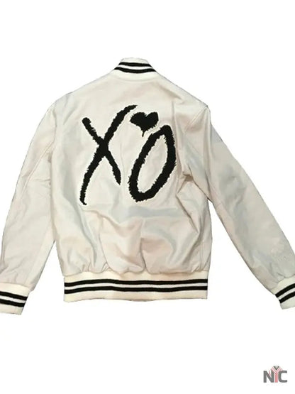 The Weeknd White Leather Varsity Jacket