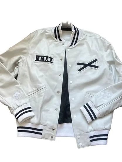 The Weeknd White Leather Varsity Jacket