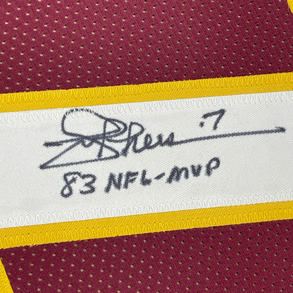 Framed Autographed/Signed Joe Theismann 83 MVP 35x39 Washington Burgundy Football Jersey Beckett BAS COA