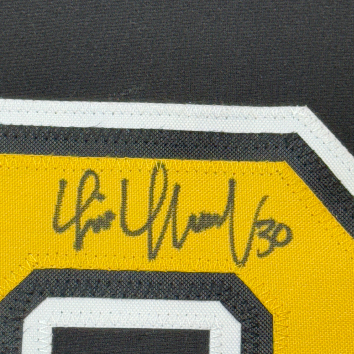 Framed Autographed/Signed Tim Thomas 35x39 Boston Black Hockey Jersey JSA COA