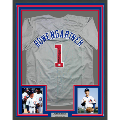 Framed Autographed/Signed Thomas Ian Nicholas Rookie 35x39 Of The Year Chicago Grey Baseball Jersey Beckett BAS COA