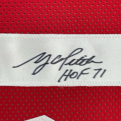 Framed Autographed/Signed YA Y.A. Tittle HOF 71 35x39 San Francisco Red Football Jersey JSA COA