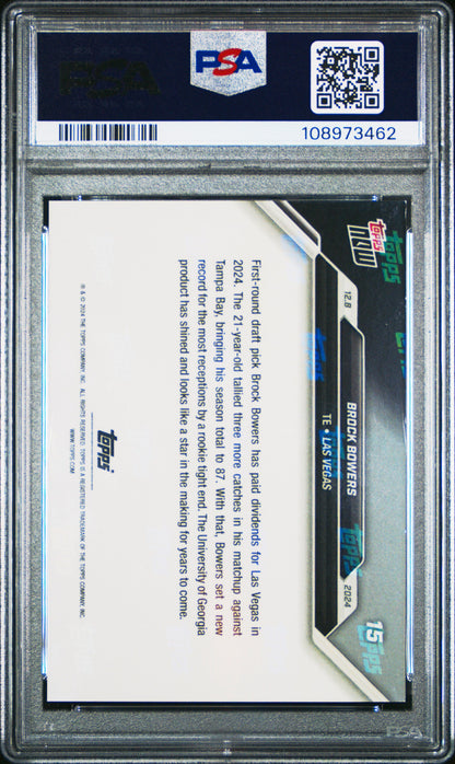Graded 2024 Topps Now Brock Bowers #15 Blue /49 Rookie RC Football Card PSA 9 Mint
