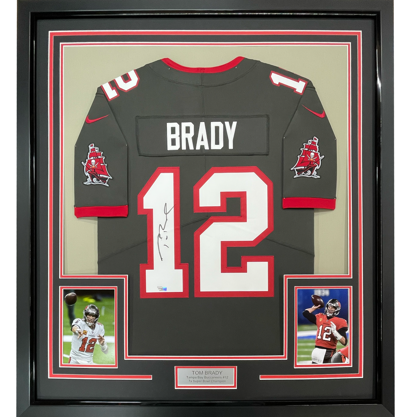 Framed Autographed/Signed Tom Brady 35x39 Tampa Bay Buccaneers Pewter Grey Authentic Nike Limited Football Jersey Fanatics COA/LOA