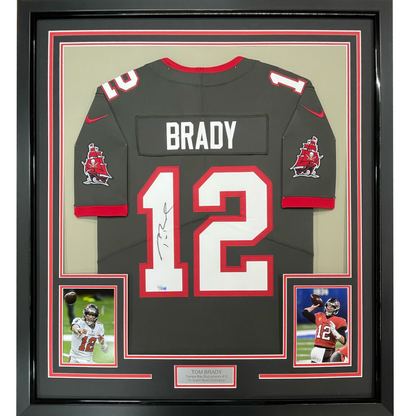 Framed Autographed/Signed Tom Brady 35x39 Tampa Bay Buccaneers Pewter Grey Authentic Nike Limited Football Jersey Fanatics COA/LOA