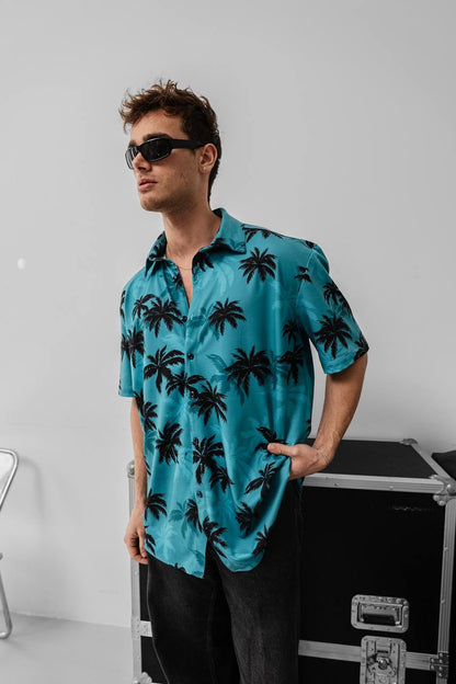 Tommy Vercetti Oversize Tropical Shirt – Palm Print Button-Up