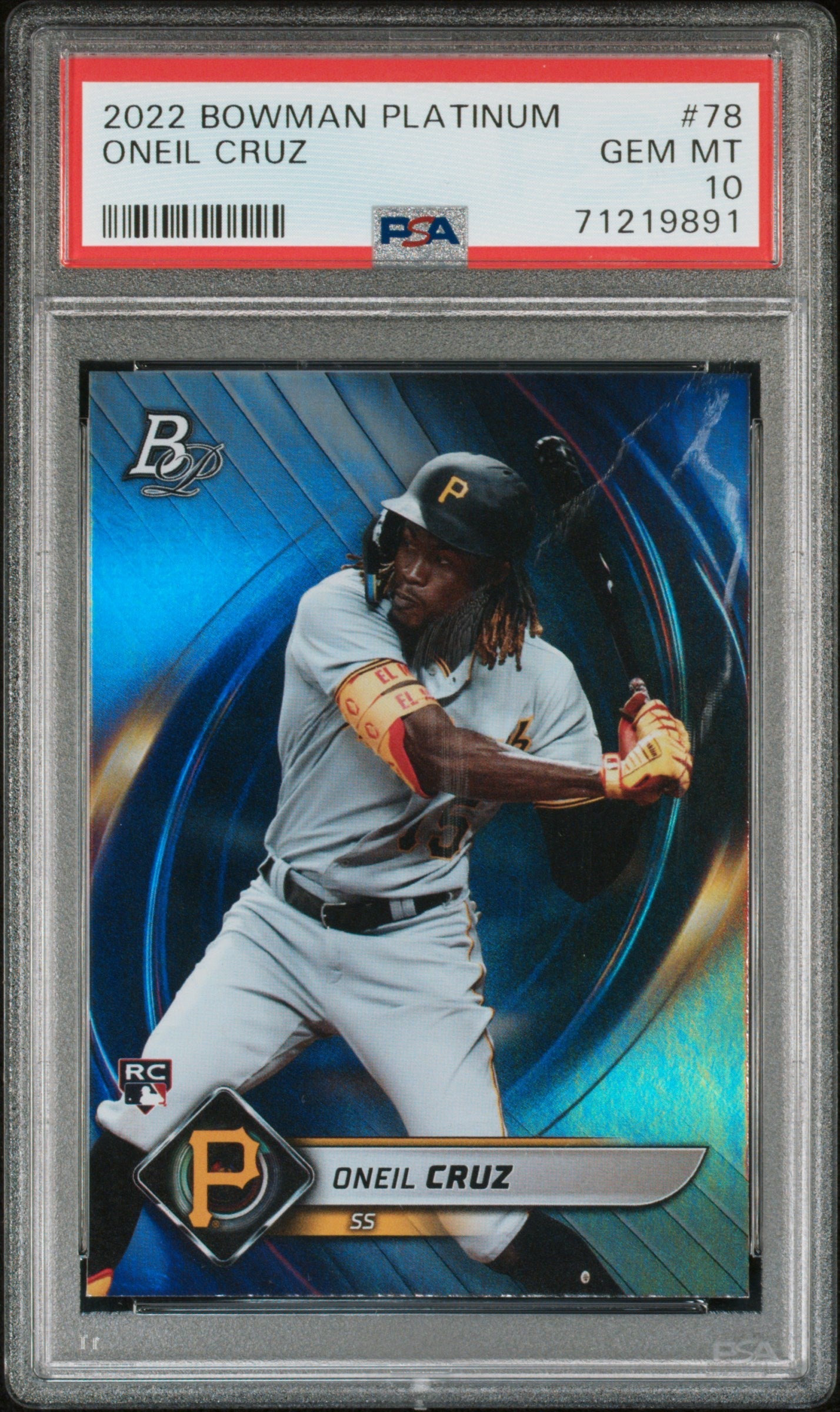 Graded 2022 Topps Bowman Platinum Oneil Cruz #78 Rookie RC Baseball Card PSA 10 Gem Mint