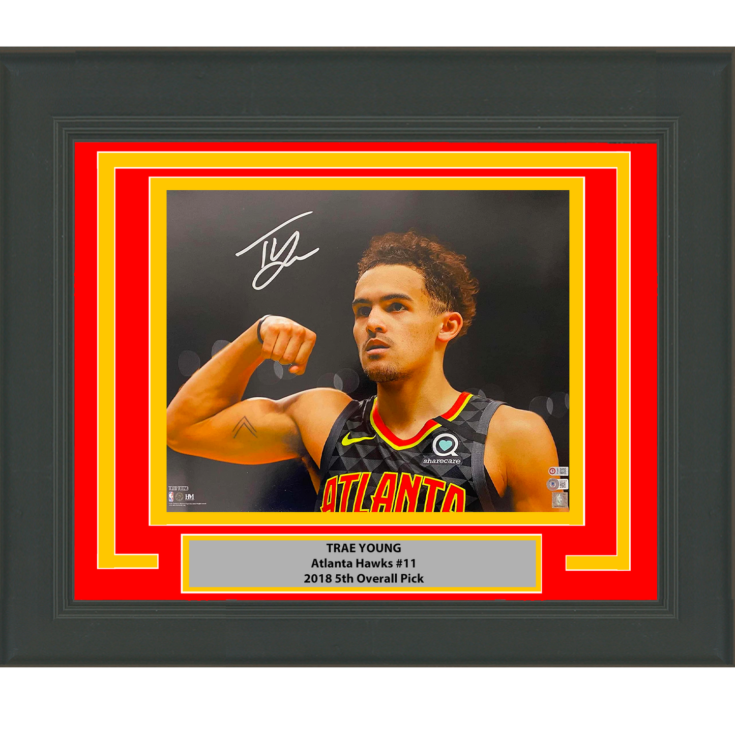 Framed Autographed/Signed Trae Young Atlanta Hawks 16x20 Basketball Photo Beckett BAS COA