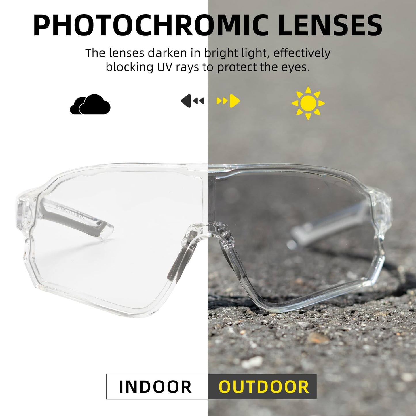 ROCKBROS Photochromic Sunglasses Thicken PC Lenses With UV400 Protection Coating