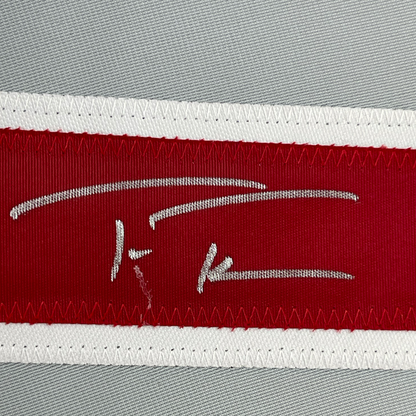 Framed Autographed/Signed Trea Turner 35x39 Philadelphia Grey Baseball Jersey Beckett BAS COA