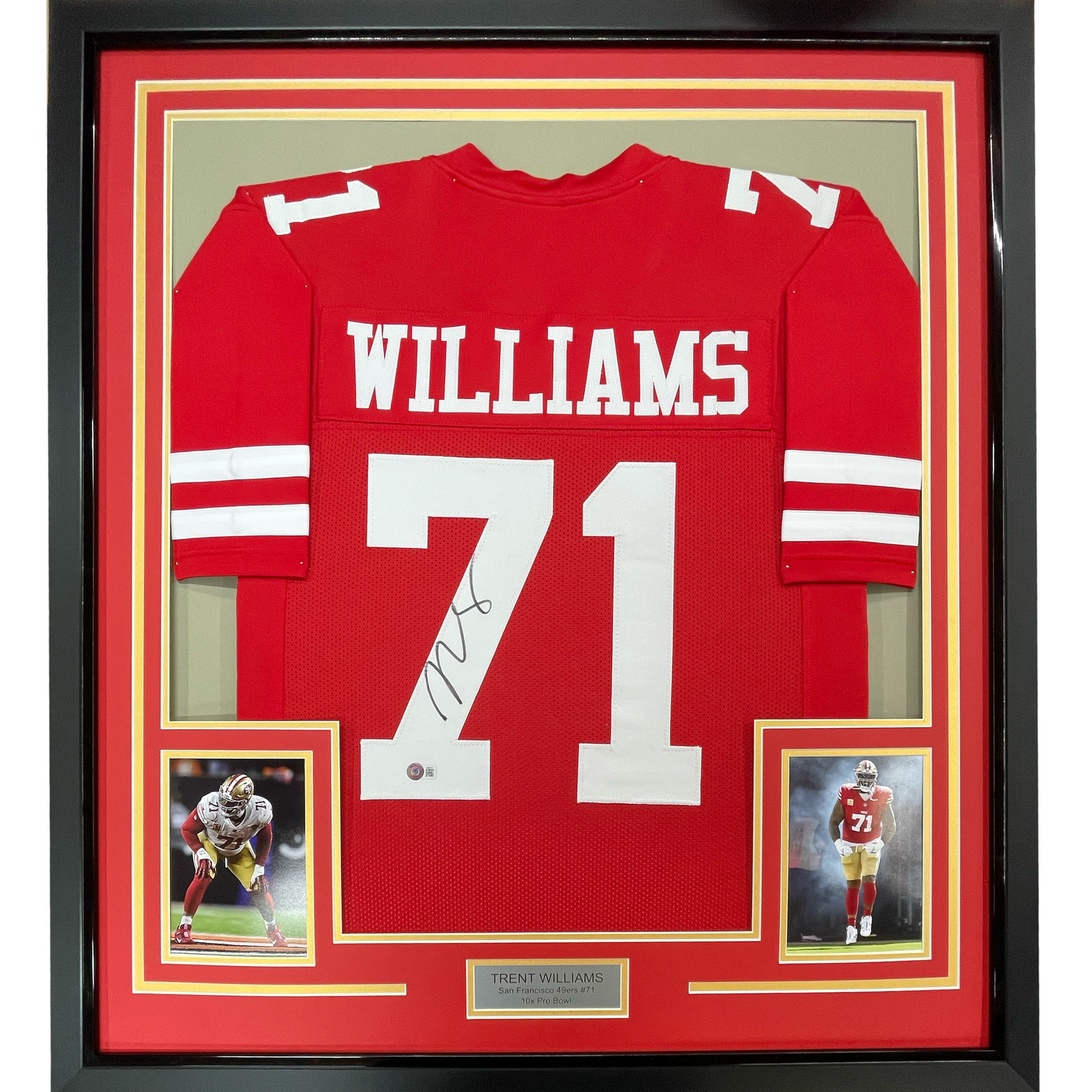 Framed Autographed/Signed Trent Williams 35x39 San Francisco Red Football Jersey Beckett BAS COA
