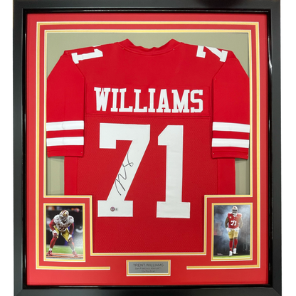 Framed Autographed/Signed Trent Williams 35x39 San Francisco Red Football Jersey Beckett BAS COA