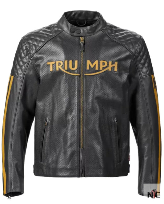 Triumph Men’s Black & Gold Motorcycle Braddan Air Race Jacket