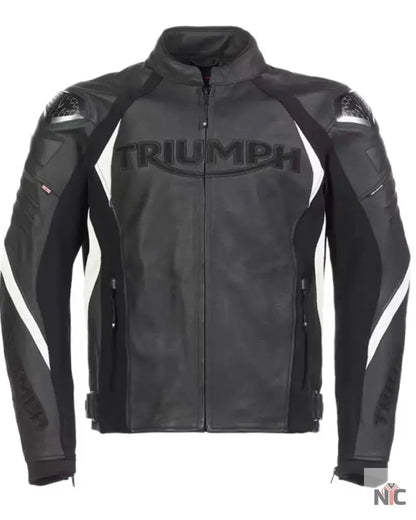 Triumph Triple Black Leather Motorcycle Jacket