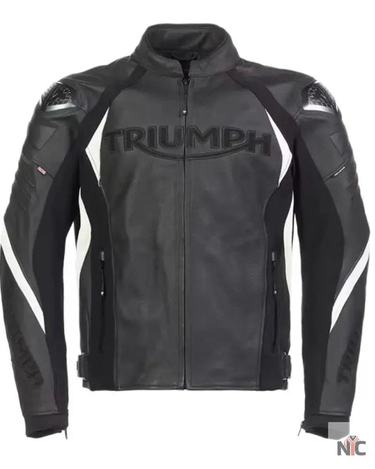 Triumph Triple Black Leather Motorcycle Jacket