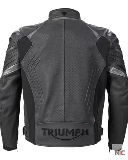 Triumph Triple Perforated Black Leather Motorcycle Jacket