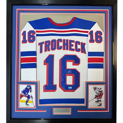 Framed Autographed/Signed Vincent Trocheck 35x39 New York White Hockey Jersey JSA COA
