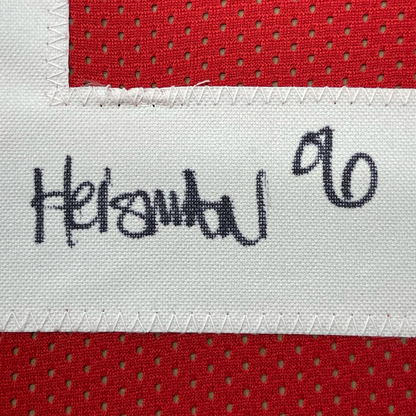 Framed Autographed/Signed Troy Smith 35x39 Heisman 06 Ohio State Red College Football Jersey JSA COA