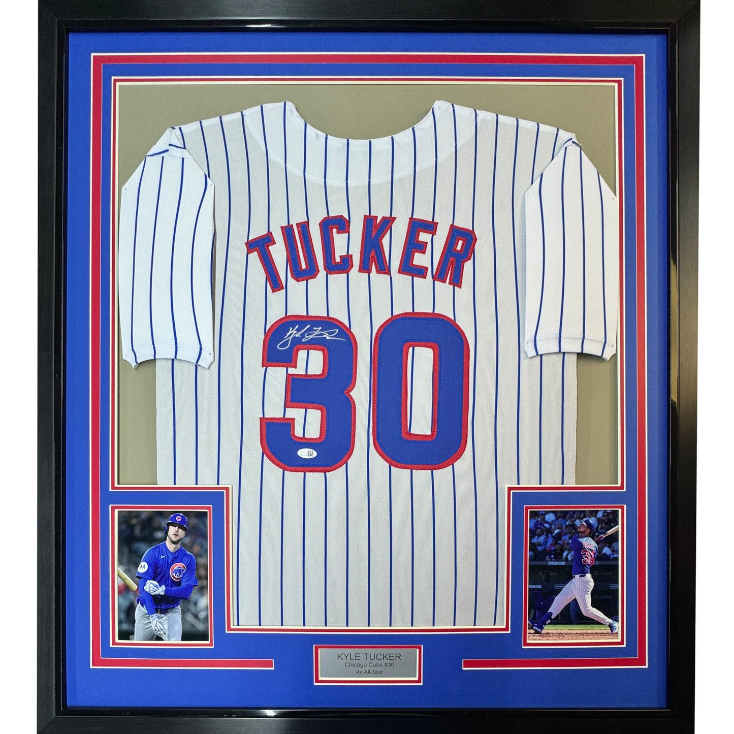 Framed Autographed/Signed Kyle Tucker 35x39 Chicago Pinstripe Baseball Jersey JSA COA