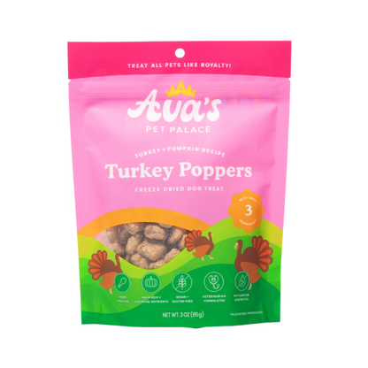 Ava's Pet Palace Freeze Dried Dog Treats - Turkey Poppers (3oz)