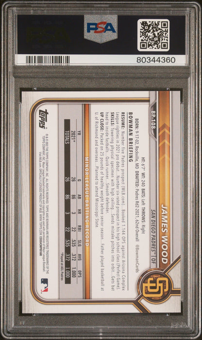 Graded 2022 Topps Bowman James Wood #BP108 Paper Prospects Rookie RC Baseball Card PSA 10 Gem Mint