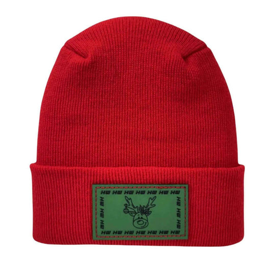 Haakwear Exclusive Christmas Reindeer H-Stitch Beanie - Limited Edition, Christmas Hat Collection, RED
