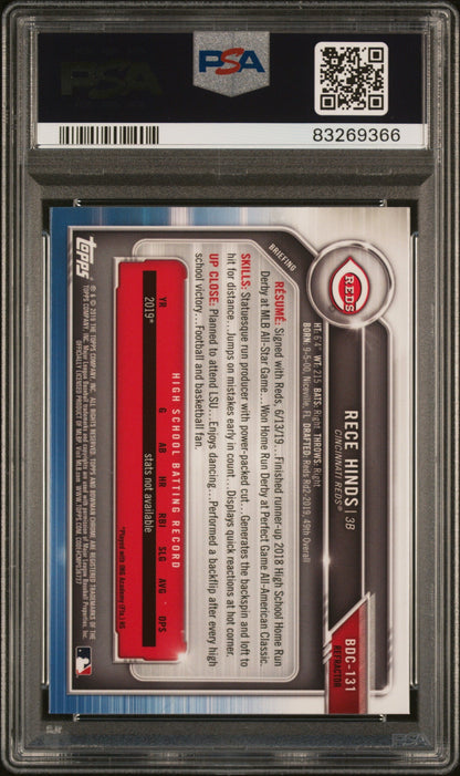 Graded 2019 Topps Bowman Draft Rece Hinds #BDC131 Chrome Refractor Rookie RC Baseball Card PSA 10 Gem Mint
