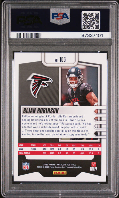 Graded 2023 Panini Absolute Bijan Robinson #106 Rookie RC Football Card PSA 10 Gem Mint