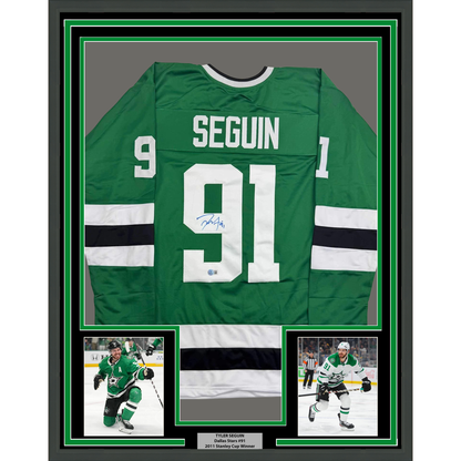 Framed Autographed/Signed Tyler Seguin 35x39 Dallas Green Hockey Jersey Beckett BAS COA