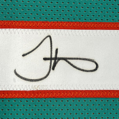 Framed Autographed/Signed Tyreek Hill 35x39 Miami Retro Teal Football Jersey JSA COA