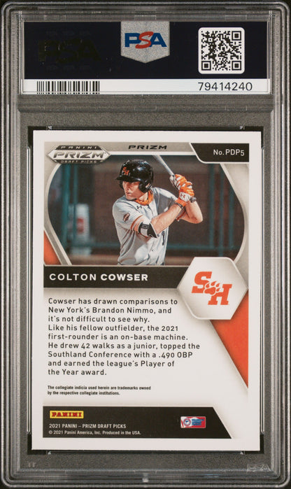 Graded 2021 Panini Prizm Draft Picks Colton Cowser #PDP5 Green Pulsar Rookie RC Baseball Card PSA 10 Gem Mint