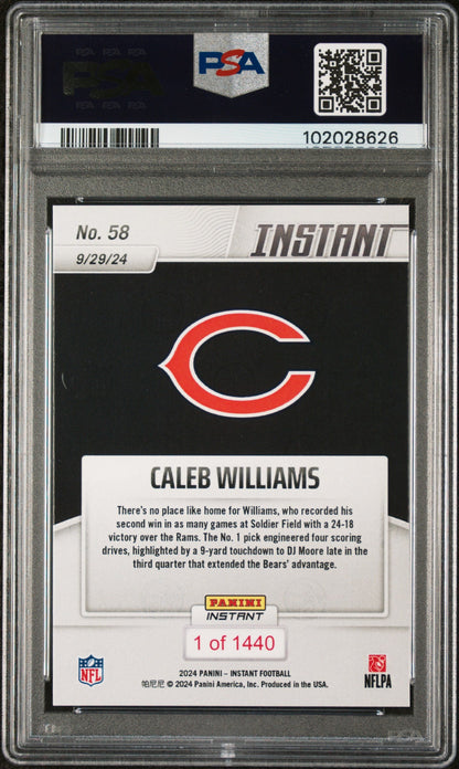 Graded 2024 Panini Instant NFL Caleb Williams #58 Rookie RC Football Card PSA 10 Gem Mint