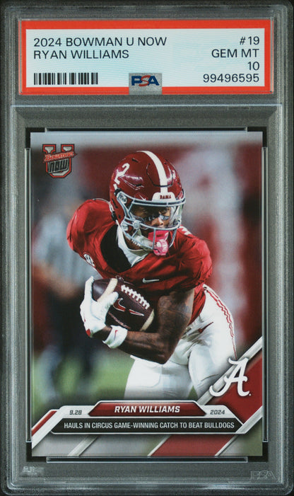 Graded 2024 Topps Bowman U Now Ryan Williams #19 Rookie RC Football Card PSA 10 Gem Mint