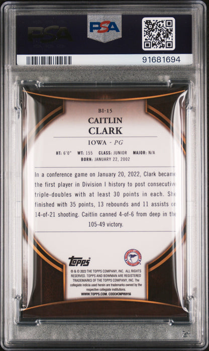 Graded 2022 Topps Bowman University Caitlin Clark #BI15 Invicta Rookie RC Basketball Card PSA 10 Gem Mint