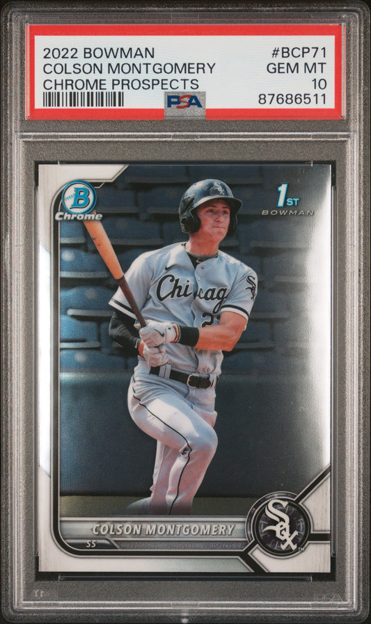 Graded 2022 Topps Bowman Colson Montgomery #BCP71 Chrome Prospects Rookie RC Baseball Card PSA 10 Gem Mint