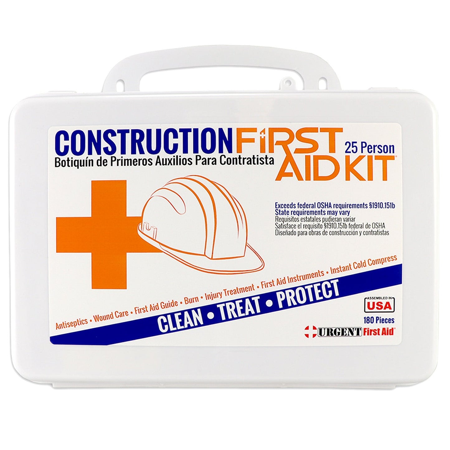 OSHA Contractors First Aid Kit - 25 Person, Plastic, 180 pieces