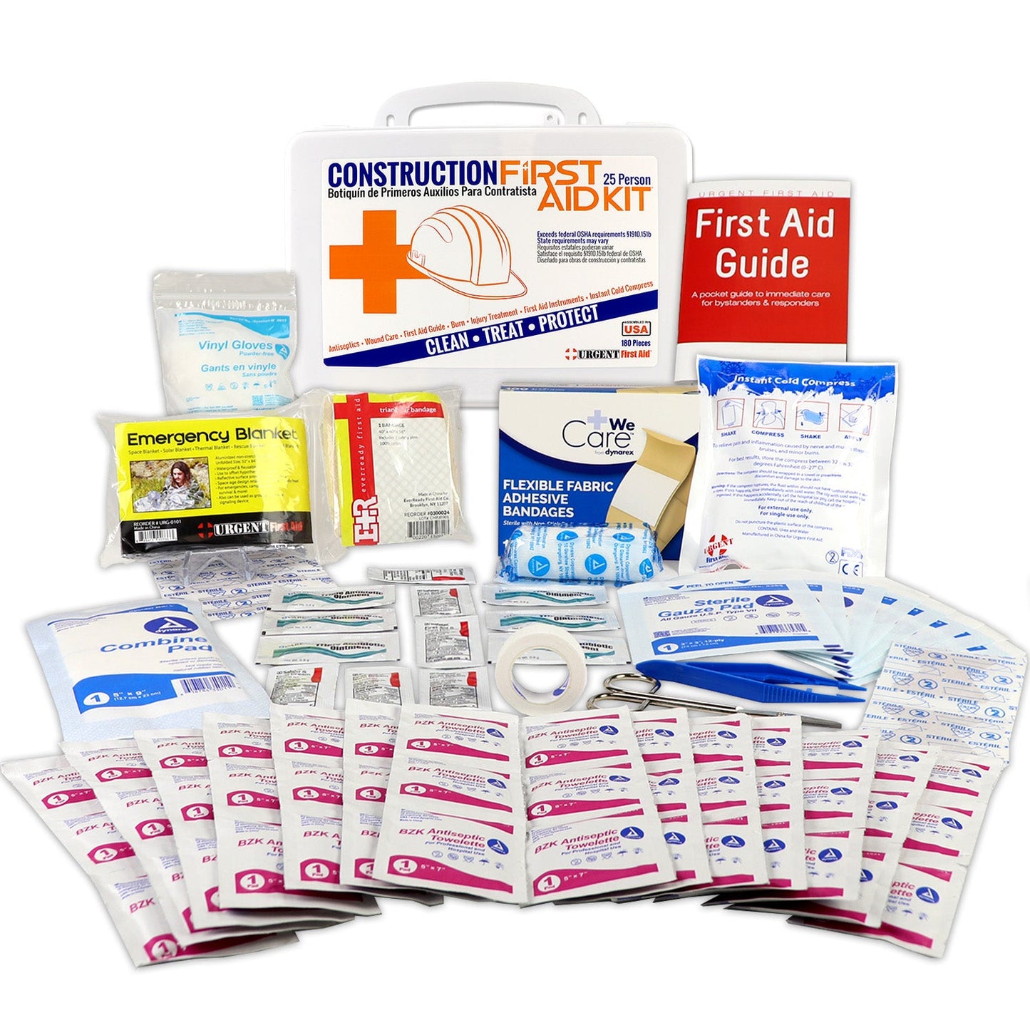 OSHA Contractors First Aid Kit - 25 Person, Plastic, 180 pieces