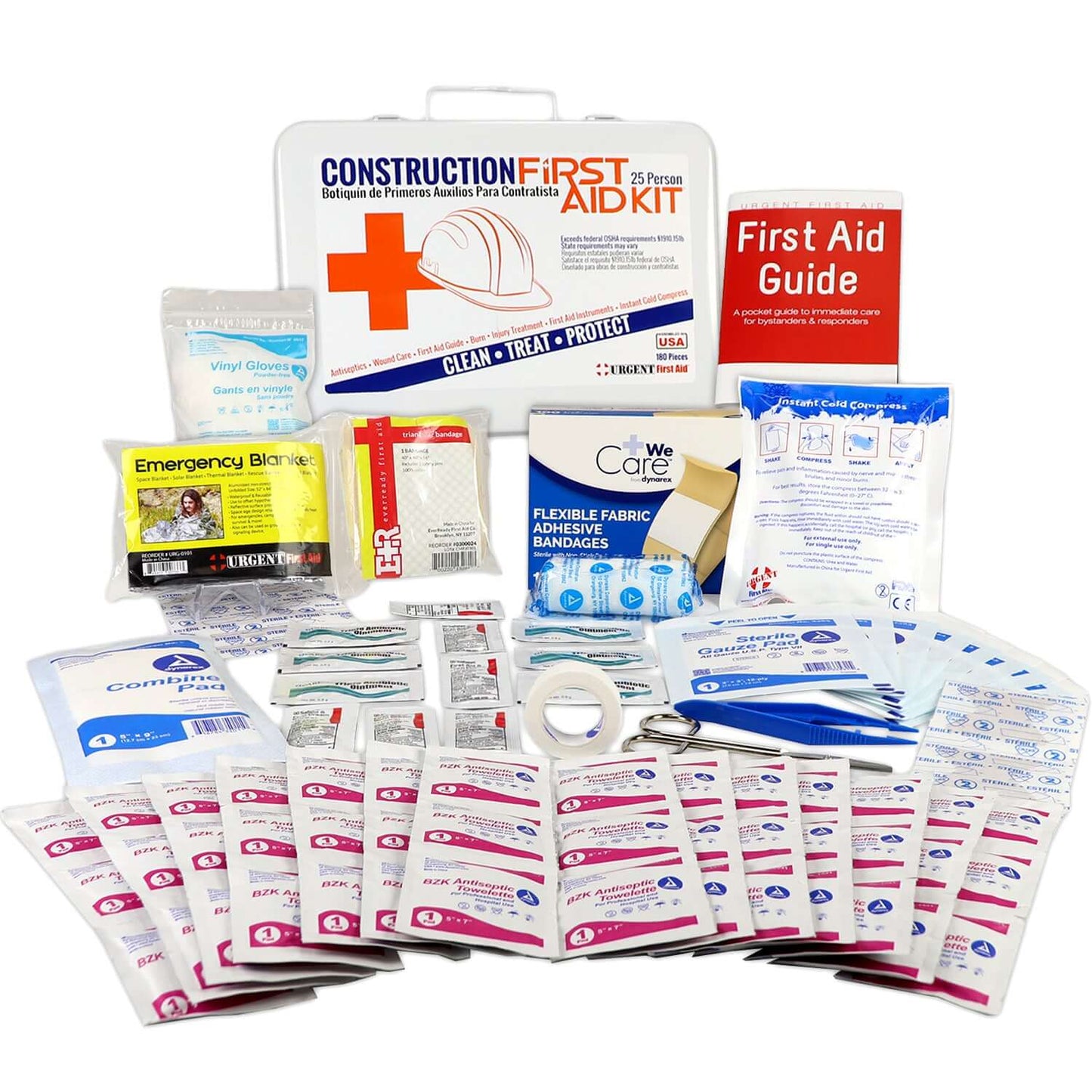 Bilingual OSHA Contractors First Aid Kit for Job Sites up to 25 People, 180 pieces