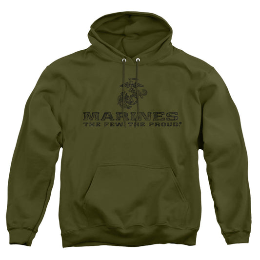 Us Marine Corps Distressed Logo Mens Hoodie Military Green Officially Licensed