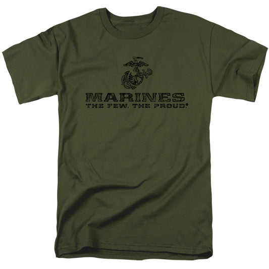Us Marine Corps Distressed Logo Mens T Shirt Military Green Officially Licensed