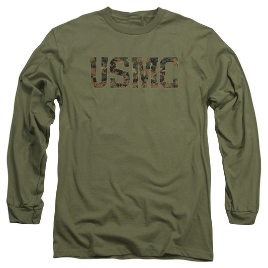 Us Marine Corps Usmc Camo Fill Mens Long Sleeve Shirt Military Green Officially Licensed
