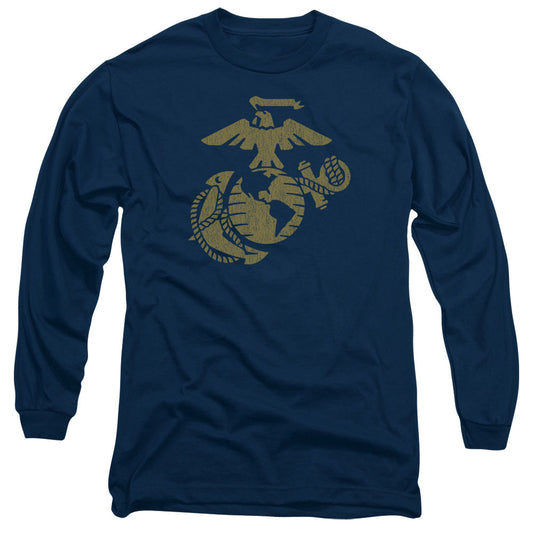 Us Marine Corps Gold Emblem Mens Long Sleeve Shirt Navy Officially Licensed
