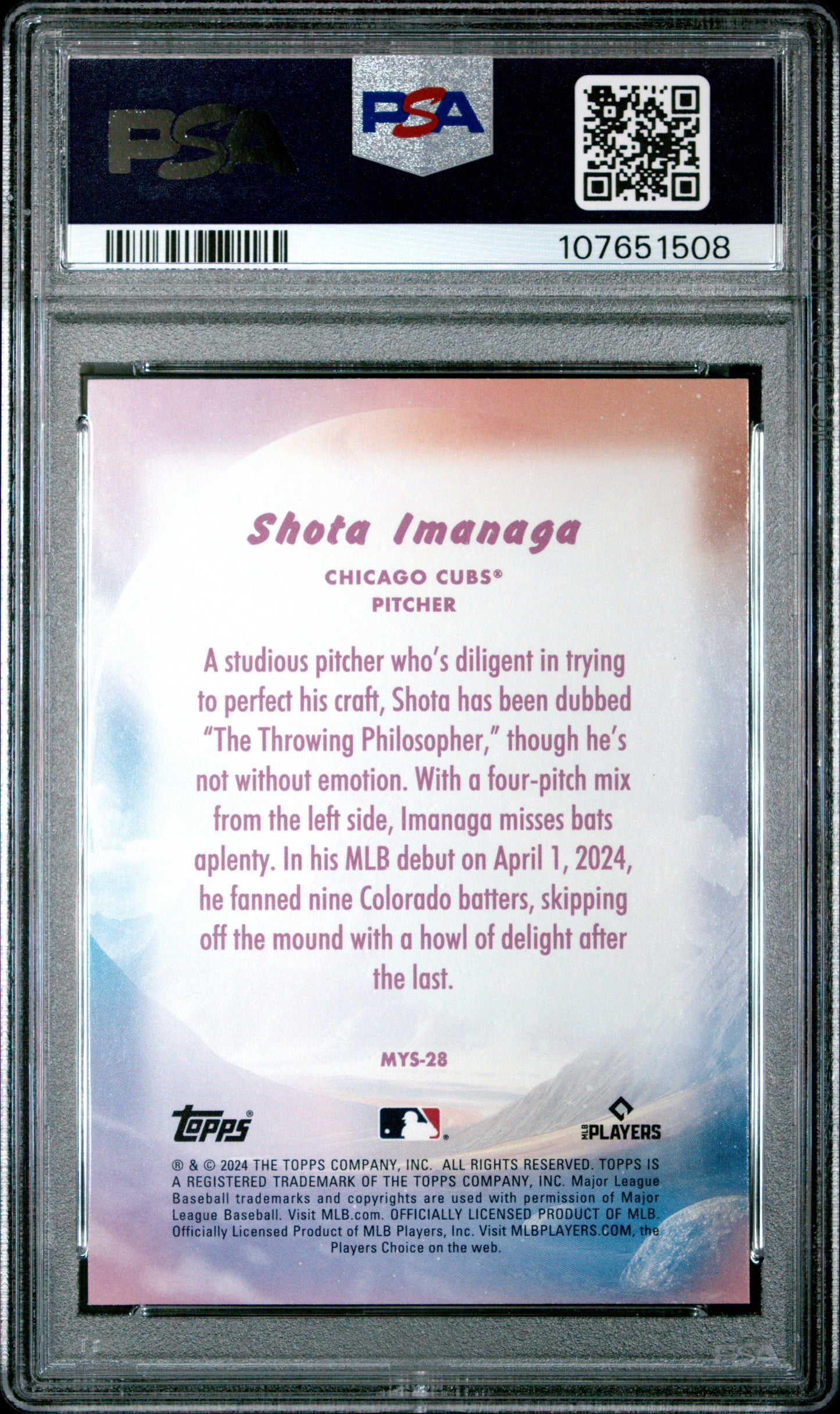 Graded 2024 Topps Update Shota Imanaga #MYS28 Mystical Rookie RC Baseball Card PSA 10 Gem Mint
