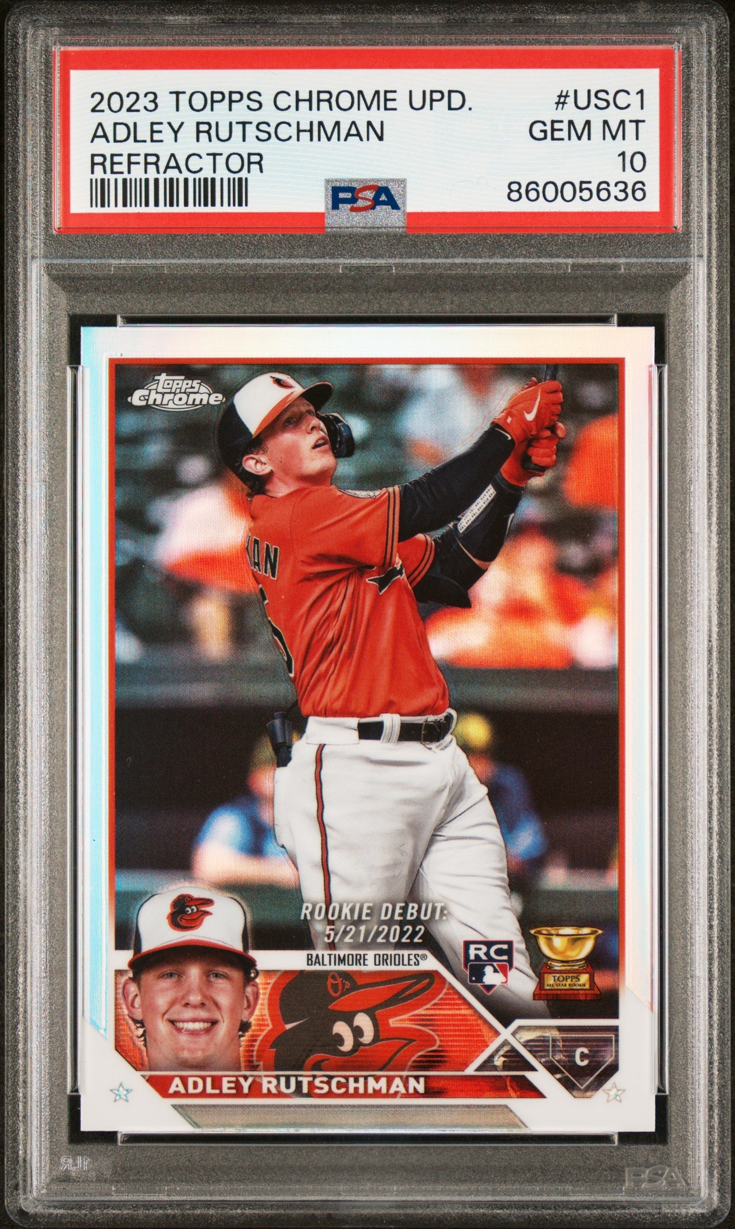 Graded 2023 Topps Chrome Update Adley Rutschman #USC1 Refractor Rookie RC Baseball Card PSA 10 Gem Mint