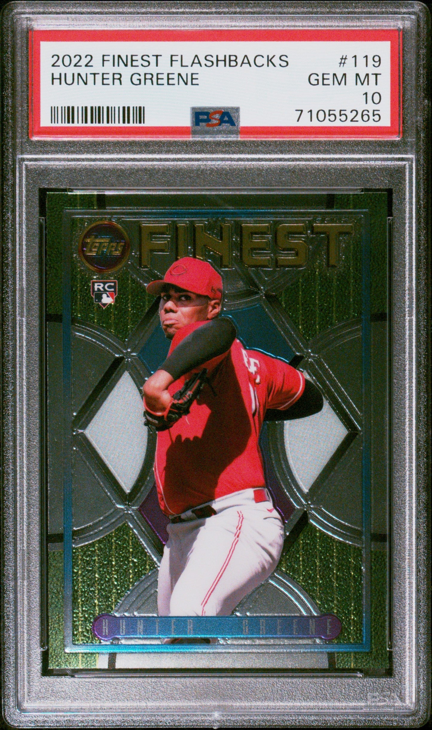 Graded 2022 Topps Finest Flashbacks Hunter Greene #119 Rookie RC Baseball Card PSA 10 Gem Mint
