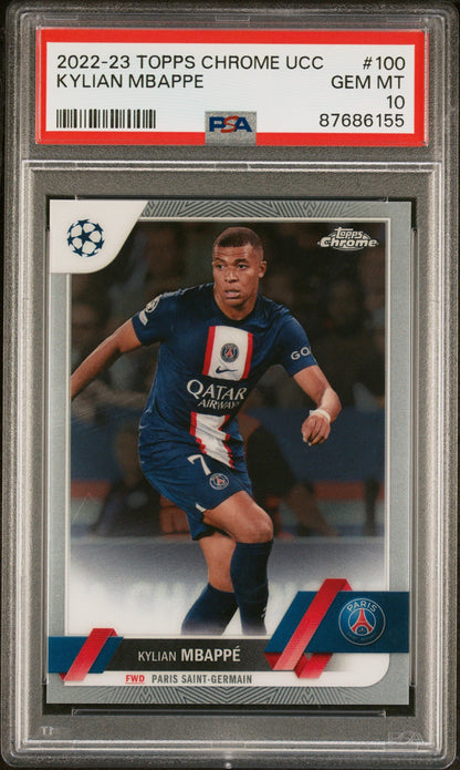 Graded 2022 Topps Chrome UCC Kylian Mbappe #100 Soccer Card PSA 10 Gem Mint
