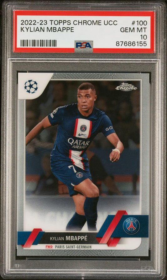 Graded 2022 Topps Chrome UCC Kylian Mbappe #100 Soccer Card PSA 10 Gem Mint