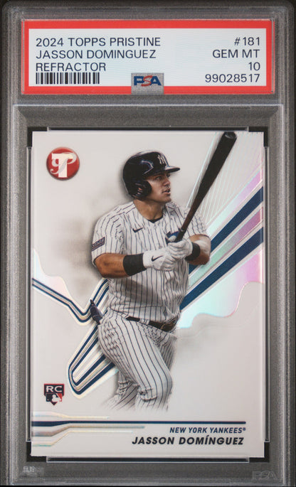 Graded 2024 Topps Pristine Jasson Dominguez #181 Refractor Rookie RC Baseball Card PSA 10 Gem Mint