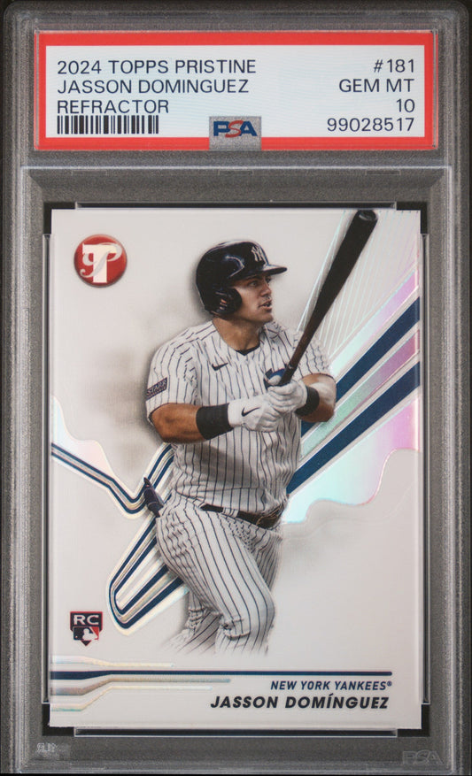 Graded 2024 Topps Pristine Jasson Dominguez #181 Refractor Rookie RC Baseball Card PSA 10 Gem Mint