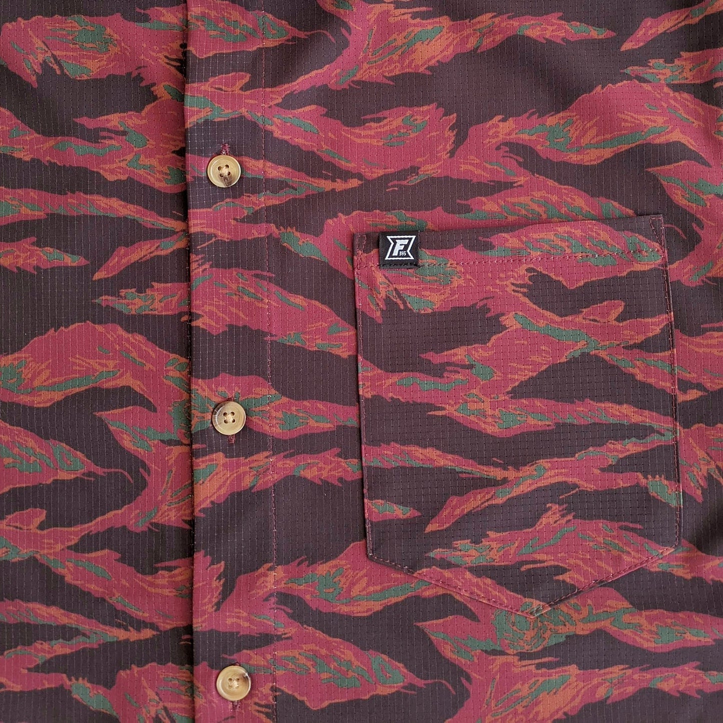 Langley Tech Button Up Shirt - Maroon Tiger Camo